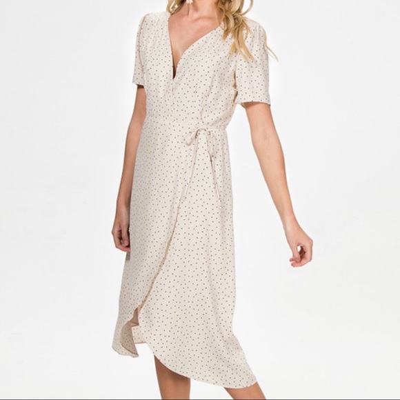 Everly Midi Polka Dot Short Sleeve Wrap Dress - Picture 2 of 11